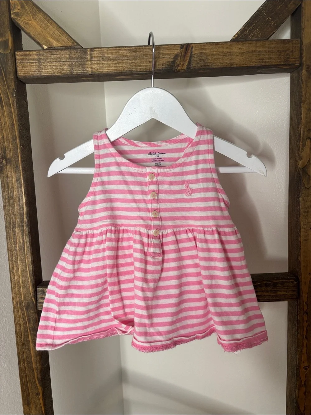 Ralph Lauren Pink & White Striped Sleeveless Tank Dress Size 12M